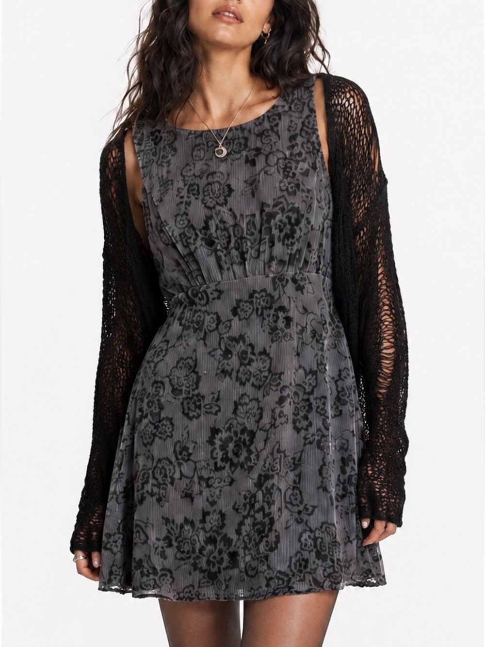 Free People Whimsigoth Burnout Velvet Floral Fit & Flare Dress Size 4